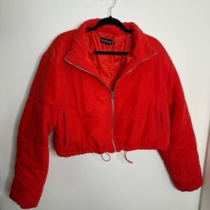 Red Women's Cropped Puffer Jacket